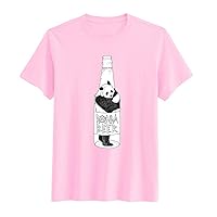 Funny Panda Beer Tee Crew Neck Cartoon Men's T-shirt XL Pink
