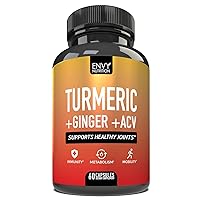 Turmeric & Ginger Capsules with Apple Cider Vinegar - Enhanced Immunity & Metabolism Support - 95% Curcuminoids, Bioperine for Superior Absorption - 60 Caps