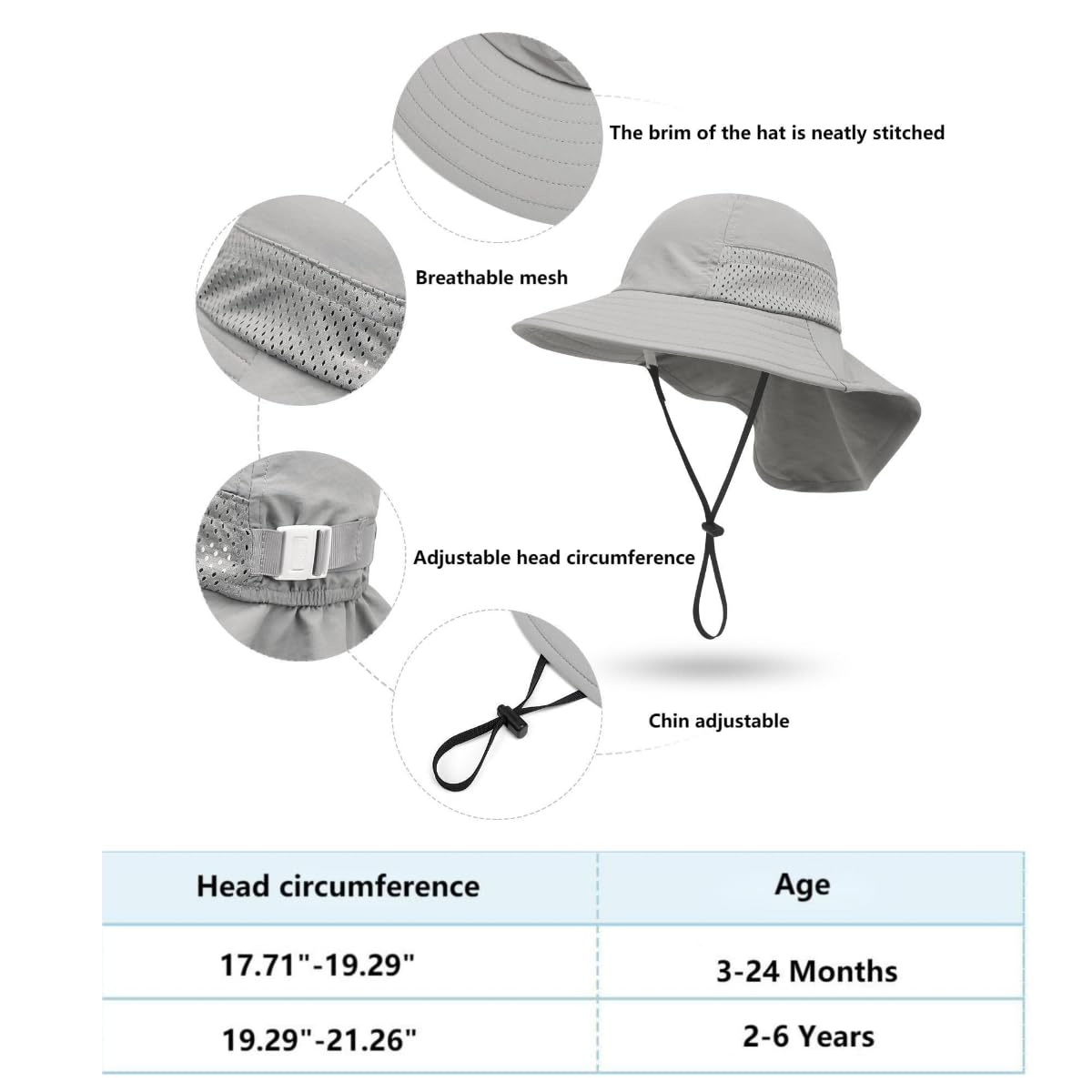 Baby Sun Hat Toddler Kids Boys Girls Wide Brim Beach Hats with Sunglasses UPF 50+ Plain Caps with Neck Flap