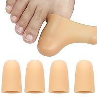 4 Pack Gel Toe Cap and Protector for Big Toe - Cushions and Protects, Toe Covers for Women & Men, Provides Relief from Missing or Ingrown Toenails, Corns, Blisters, Hammer Toes (Large, Beige)