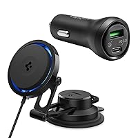 Spigen USB C Car Charger, 45W Dual Port Car Charger Fast Charge (PD 27W + Quick Charge 18W) & OneTap Pro 3 Cryomax (Fast Charging with Ultra-Quiet Noiseless Cooling) Wireless Car Charger Dashboard