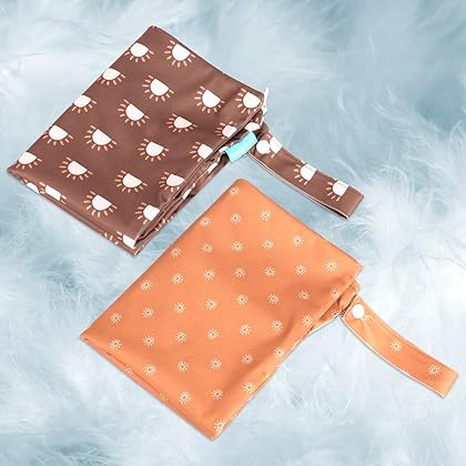 MOMIGO 2 pcs/set Wet Dry Bags for Baby Cloth Diapers - Reusable, Washable for Stroller, Diapers, Toiletries, Travel Bags, Beach, Pool, Gym Bag with Two Zippered Pockets 11.8 * 15.7 inch (Orange)