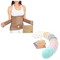 KeaBabies 3-in-1 Postpartum Belly Band, Post Partum Recovery and Bamboo Viscose Nursing Pads - Postpartum Belly Wrap Shapewear Belt - 14 Washable Breastfeeding Pads