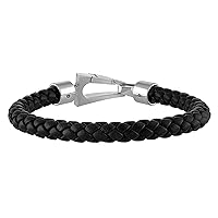 Bulova Men's Jewelry Marine Star Black Leather Braided Bracelet
