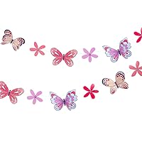 Pretty Butterfly Bunting Pink Garland Birthday Decorations for Girls and Kids Party Supplies, Childrens Room Décor, Baby Shower - 16ft