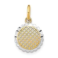 14k Two-tone Gold Mini Sunflower Charm with O-ringcut-out White Bright Cut Edge