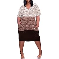 Womens Summer Dresses 2024 Summer Plus Size V Neck Short Sleeve Knee Pocket Prints Casual Dress