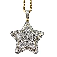Custom Star Men Women 925 Italy Gold Finish Iced Silver Charm Ice Out Pendant Stainless Steel Real 3 mm Rope Chain, Mans Jewelry, Iced Pendant, Rope Necklace 16