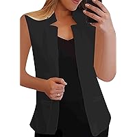 EFOFEI Ladies Solid Color Office Jacket Oversized Professional Suit Sleeveless Business Vests