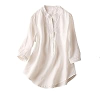 Summer Solid Color Ruffles Blouse V-Neck 3/4 Sleeve Cotton Shirt Femme Casual Elegant Loose and Comfortable