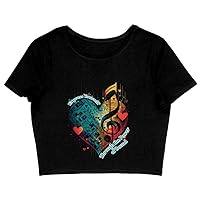 Music Heart Women's Cropped T-Shirt - Treble Clef Crop Top - Cute Design Cropped Tee