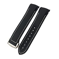 20mm 21mm 22mm Nylon Rubber Watch Band Fit for Omega GMT Seamaster Planet Ocean 600 8900 Orange Canvas Silicone Strap (Color : Black White, Size : 21mm)