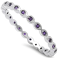 Amethyst Sterling Silver Stackable Endless Eternity Cz Ring