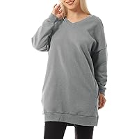 MixMatchy Women's Casual Oversized V-Neck Fall Sweatshirts Loose Fit Pullover Tunic (S-3X)