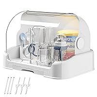 Baby Bottle Holder, Baby Bottle Storage, Large Baby Bottle Organizer with Cover ＆ Removable Drain Tray, Dustproof Portable Baby Bottle Drying Rack for Kitchen Cabinet