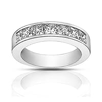 1.50 Ct Ladies Princess Cut Diamond Wedding Band Ring in 14 kt White Gold