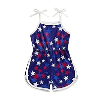 BeQeuewll Toddler girl 4th of July Outfit Tie-up Spaghetti Straps Stars USA Romper 12M 18M 2T 3T 4T Girls 4th of July Outfits