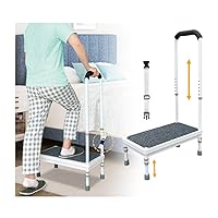 Medical Step Stool with Handle Elderly Adults Bed Steps for High Beds Rails Adjustable Assist Bar Heavy Duty Stepping Stool Metal Wide Step Platform Seniors Handicap Bed Side Foot Stool with Handrail