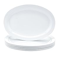 AmazonCommercial Melamine Oval Platter Narrow Rim, 6 Piece Set, 13 in x 9.75 in, White