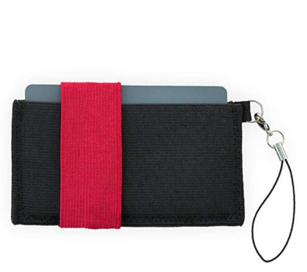 Crabby Gear - Front Pocket Wallet - Minimalist Wallet - Red - Elastic - Everyday Carry Cards, Cash, Phone, Keys - Securely Holds for Easy Access - Lobster Claw Keychain Included- Ultra Thin 4