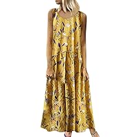 Size Long Maxi Floral Vintage Sleeveless Print Women O-Neck Bohemian Dress Plus Women's Casual Dress Beach