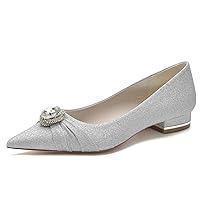 Womens Rhinestones Flats Comfort Glitter Shoes Slip On Pumps Pointed Toe Wedding Party Work Dress Bridal Pleated Silver US 6 Silver US 8.5