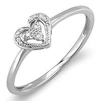 Dazzlingrock Collection 0.06 Carat (ctw) Round Cut Real Diamond Heart Shaped Promise Ring, Sterling Silver