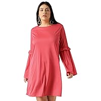Women's Pink Poly Knit Flared Sleeve Dress