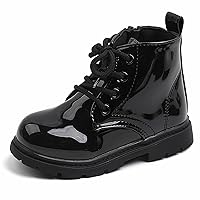 WUIWUIYU Boys Girls Side Zip Combat Ankle Boots Round-Toe School Daily Boots (Toddler/Little Kid)