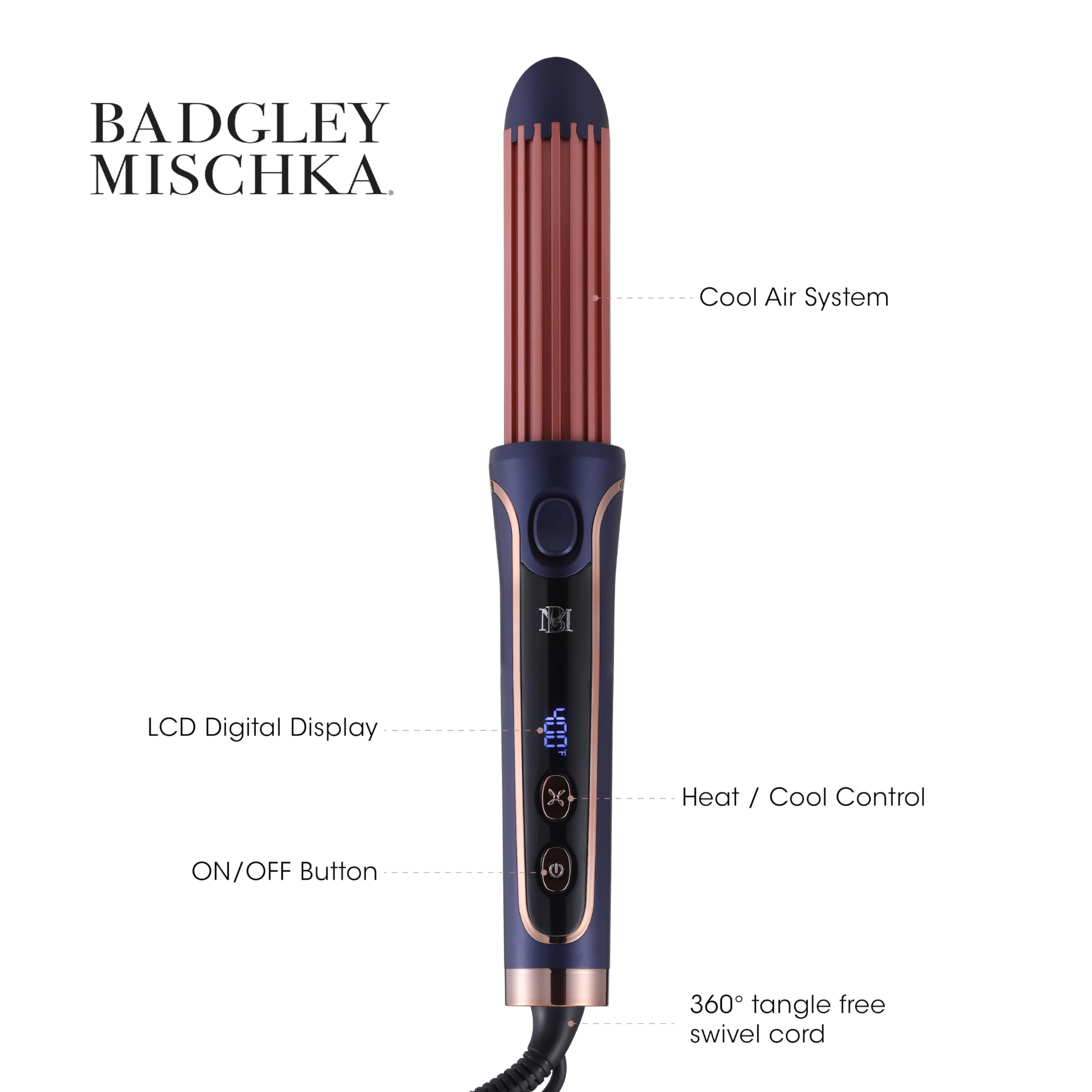 Badgley Mischka 2-in-1 Curling Iron and Hair Straightener Air Styler, Silky Smooth Straight & Bouncy Curls, Ceramic Plates up to 400°F, Digital Display with Heat & Cool Control, Auto Safety Shut Off