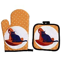 1Set Halloween Oven Mitts Kitchen Grips Oven Mitts Safe Pot Holders Mitt Mittens Kids BBQ Gloves Rubber Oven Mitts Polyester Printed Cloth Thicken Kitchen Supplies