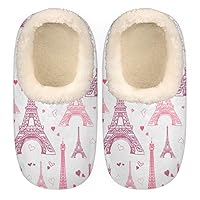 Pink Eiffel Towel Women's Slippers, Love Heart Soft Cozy Plush Lined House Slipper Shoes Indoor Non-Slip Slippers for Girls Boys Teenager