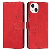 IVY [Smile Love[Kickstand Flip][Lanyard Shoulder Strap][PU Leather] - Wallet Case for iPhone 14 Devices - Red
