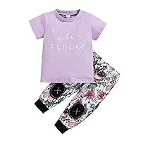 Two Piece Outfits for Teen Girls Newborn Infants Baby Boys Girls Clothes Letter Short Sunflower (Purple, 3-6 Months)