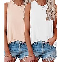 2 Pack Tank Top for Women Crewneck Sleeveless Summer Cute Tops Loose Fit Basic Casual Shirts 2024 Fashion Trendy Clothes