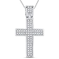 The Diamond Deal Sterling Silver Mens Round Diamond Cross Faith Charm Pendant 1.00 Cttw