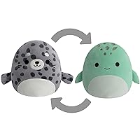 Squishmallows Original FlipAMallows 12-Inch Flippable Odile Grey Seal and Cole Teal Turtle - Medium-Sized Ultrasoft Official Jazwares Plush