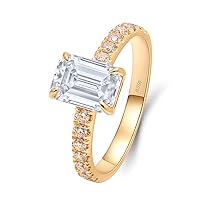 Gold 1ct Diamond Engagement Ring Emerald Cut for Women Solitaire Wedding Ring Bridal Set for Her 4 Prongs Personalized