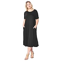 Modern Kiwi® Women's Plus Size Short Sleeve Flowy A-Line Pocket Midi Maxi Dress (1X-5X) Made in USA