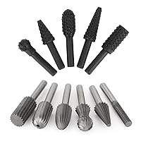 Rotary File Burr Cutter, Router Bits Woodworking File Rasp Chisel Drill Bit Rotary Cutting Burr Set with 1/4 Inch Shank for DIY Carving, Polishing, Engraving and Drilling (11Pcs)