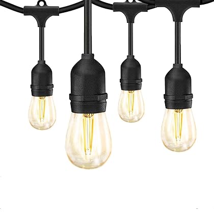 Banord Outdoor String Lights, Commercial Grade Patio Lights with 30 2W S14 Dimmable Shatterproof LED Bulbs Outdoor Lights, Heavy Duty Hanging Lights for Outdoor, Waterproof String Lights 96ft (2x48ft)