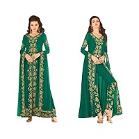 Green Long Muslim Pants Style Anarkali Salwar Kameez Indian Women Dress Party Suit 9688