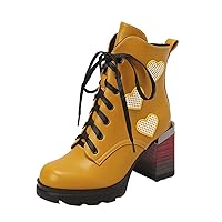 Womens Chunky High Heel Non-Slip Printed Ankle Boot Lacing Up Fashion Combat Boots Girls Fall Winter Casual Platform Booties