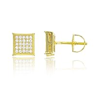 Sterling Silver Rhodium Polished Micropave 5x5 Square ScrewBack Womens Mens Unisex Stud Earring