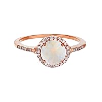 Sterling Silver Rose 7mm Round Opal & Created White Sapphire Halo Ring