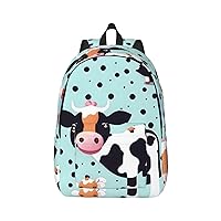 Cute Cow Polka Dot Print Canvas Laptop Backpack Outdoor Casual Travel Bag Daypack Book Bag For Men Women
