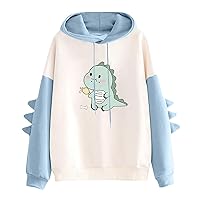 Dino Hoodies for Teengirls Kawaii Dinosaur Patchwork Sweatshirts Long Sleeves Pullover Cute Cosplay Costume Tops