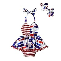 Independence Day Girl's Outfits Patchwork Clothes Sets Halter Clothing Set Dress+Headband Baby Girls Outfit Happy