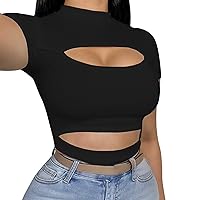 Womens Casual Basic Going Out Crop Top Slim Fit Short Sleeve Scoop Neck Tight T Shirt Mesh Sheer Y2K Tee 2024 Fashion