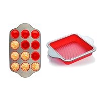 Boxiki Kitchen Bundle: Non-Stick 12 Cup Silicone Muffin Pan & 8x8 Square Cake/Brownie Pan with Steel Frame - BPA Free, Easy Release, Oven & Dishwasher Safe, Perfect for Baking